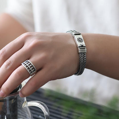 Men's Retro Geometric Pattern Double Braided Bracelet