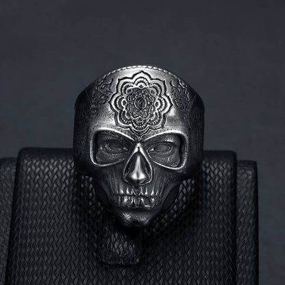 Retro Punk Engraved Skull Head Halloween Bold Men's Ring