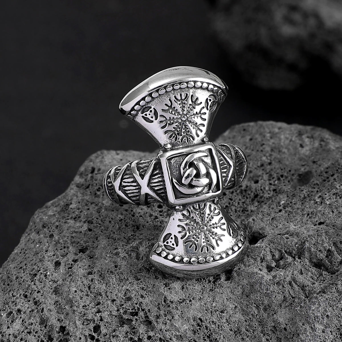 Vintage Nordic Solid Stainless Steel Bold Viking Symbol Ring for Men
