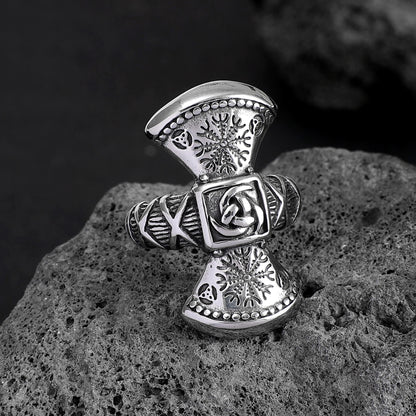 Vintage Nordic Solid Stainless Steel Bold Viking Symbol Ring for Men