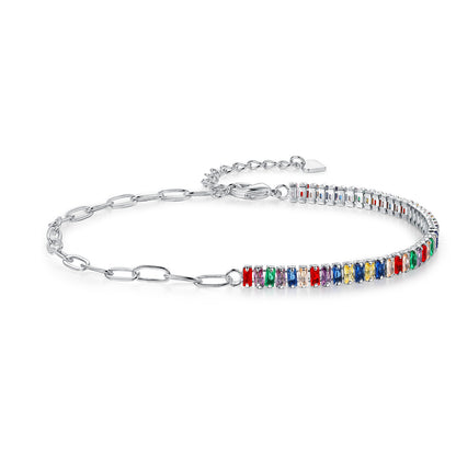 Women&Men's Square-Shaped Colorful Adjustable Lobster Claw Clasp Zircon Cuban Tennis Bracelet