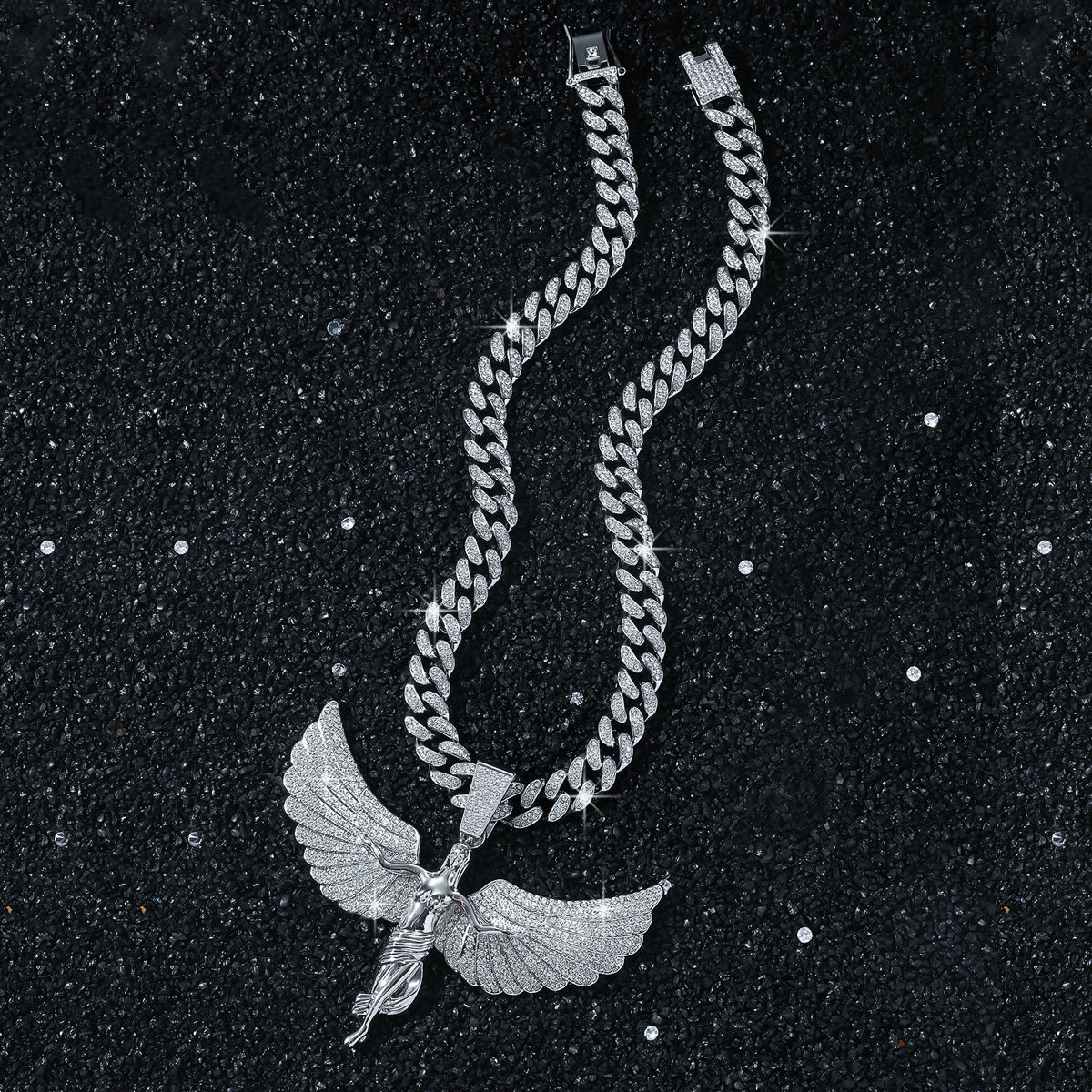 Hip-Hop Exaggerated Angel Wing Cuban Chain Pendant Necklace