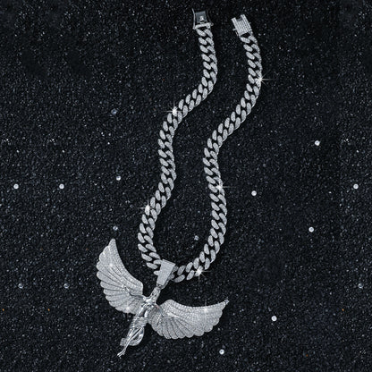Hip-Hop Exaggerated Angel Wing Cuban Chain Pendant Necklace