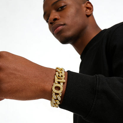 Hip-Hop 13mm Letter Otg Splicing Cuban Chain Bracelet