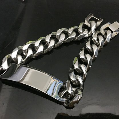 Men’s Hip Hop Stainless Steel Bracelet, Six Sides Polished Curved Tag Fashion Wrist Jewelry