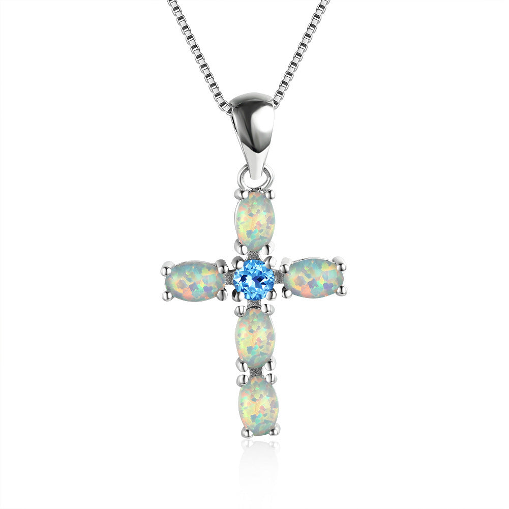 Cross-shaped Opal  gemstone necklace
