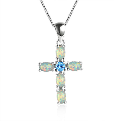 Cross-shaped Opal  gemstone necklace