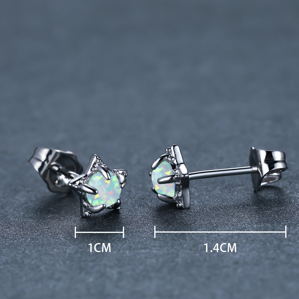 Women's Star‑Shape Prong‑Set White Opal Stud Earrings, with White Gold Plating / Gold Plating