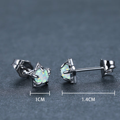 Women's Star‑Shape Prong‑Set White Opal Stud Earrings, with White Gold Plating / Gold Plating
