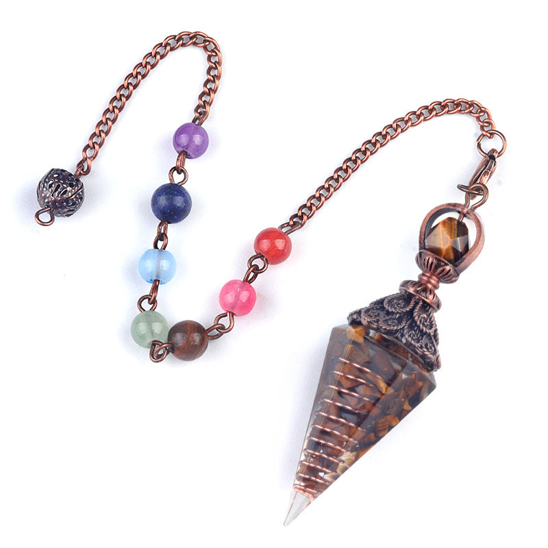 Copper-colored crushed stone resin crystal hexagonal pyramid spirit pendulum
