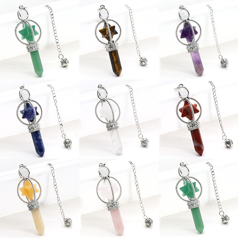 Cabamell Large Satellite Hexagonal Column Crystal Pendulum