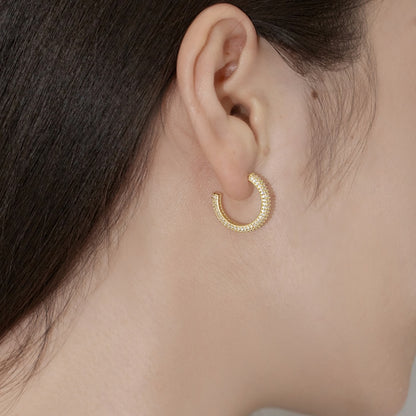 Women's Delicate 15 mm Round Huggie Earrings, Full Paved Round Zirconia, S925 with 18K Gold Plating