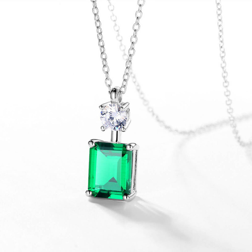 Women's Sterling Silver Bottle Shape Rectangle Emerald Pendant