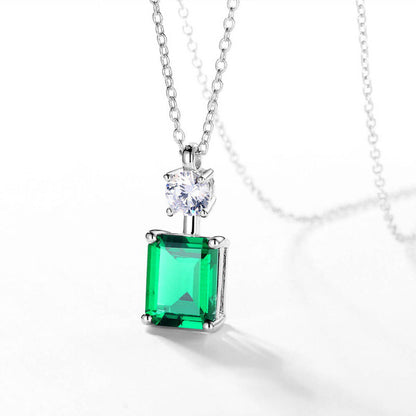 Women's Sterling Silver Bottle Shape Rectangle Emerald Pendant