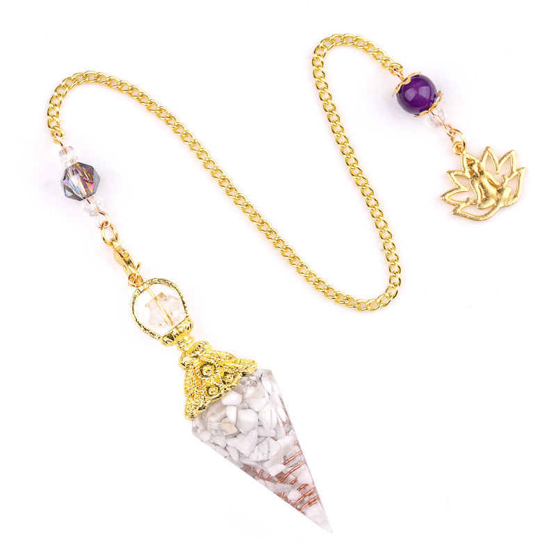 Crystal agate stone colorful crushed stone resin golden hexagonal pyramid spirit pendulum