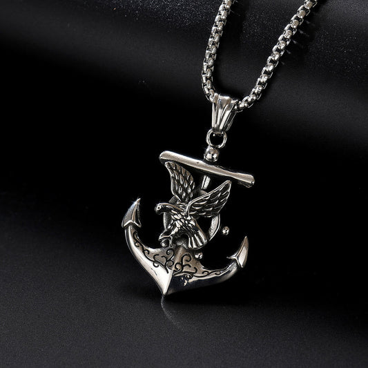 Men's Steel Eagle Anchor Pendant Necklace