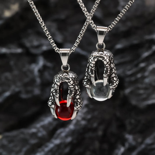 Vintage Stainless Steel Dragon Claw Pendant Necklace for Men