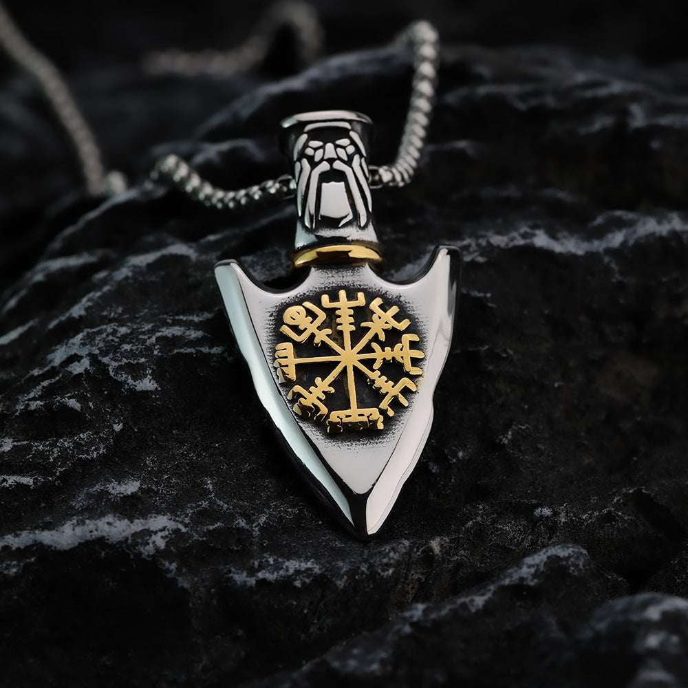 Vintage Stainless Steel Men's Viking Spear Head Pendant Necklace