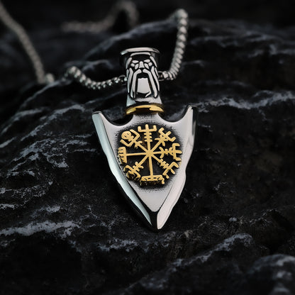 Vintage Stainless Steel Men's Viking Spear Head Pendant Necklace