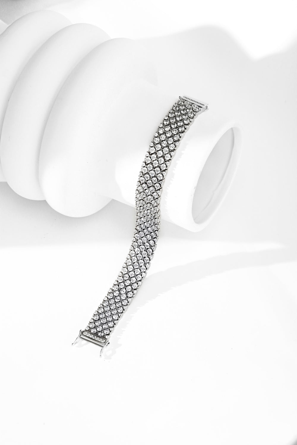 Women's Luxury Wide Tennis Bracelet, Multi‑Row Paved Colorless Zirconia, S925 with White Gold Plating