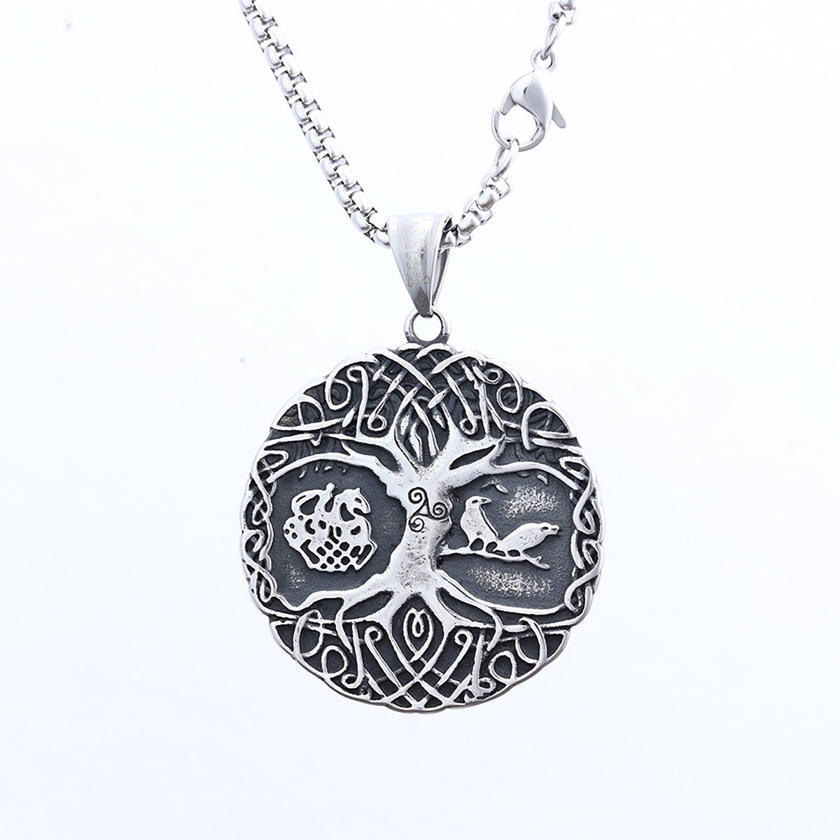 Men's Steel Tree of Life Round Pendant Necklace