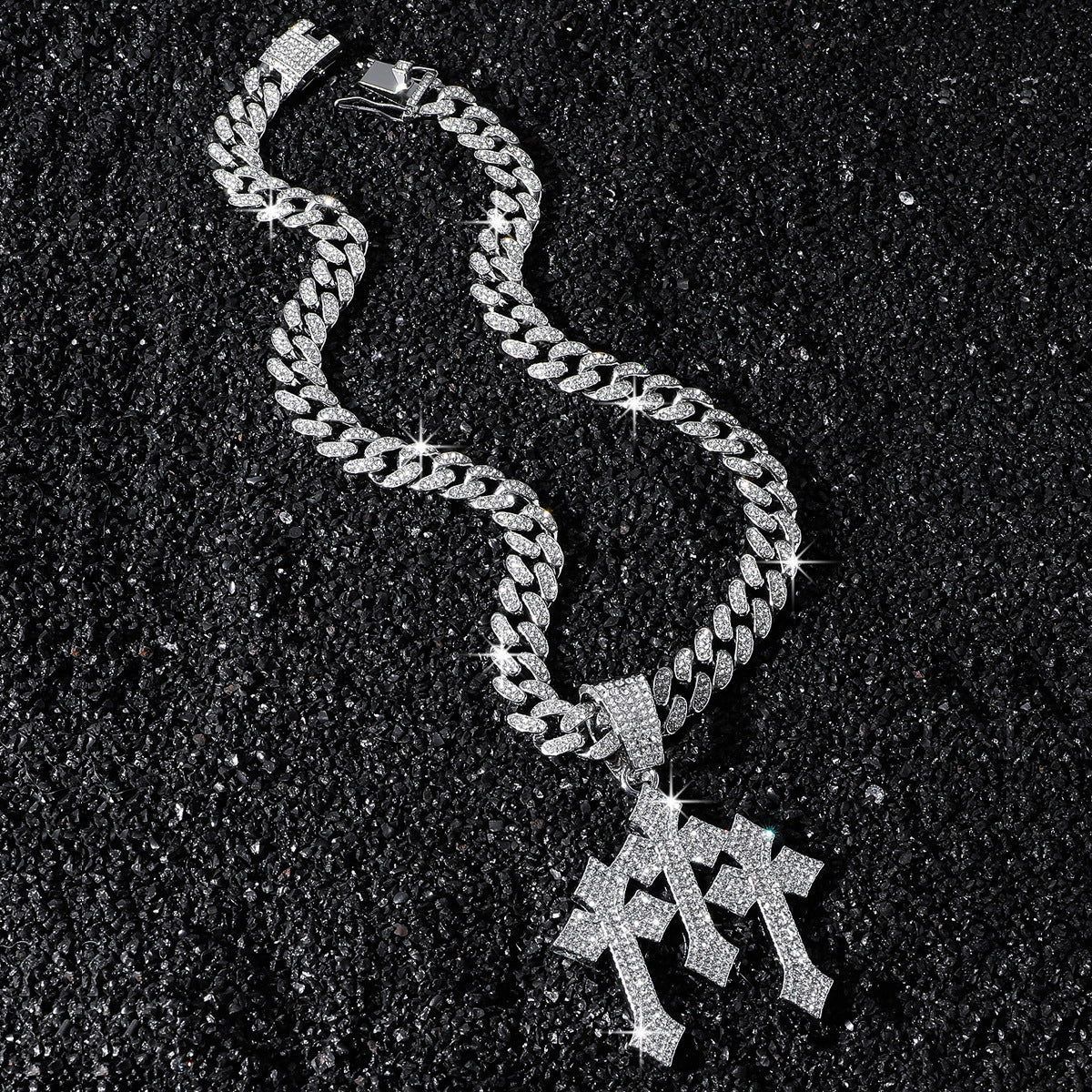 Hip-Hop Three Crosses Spliced Cuban Chain Pendant Necklace