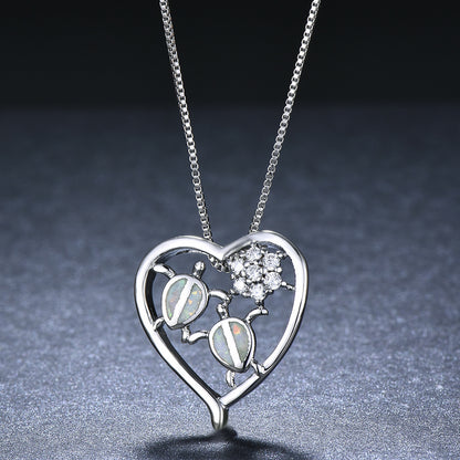 Turtle Opal Heart-shaped Pendant Necklace