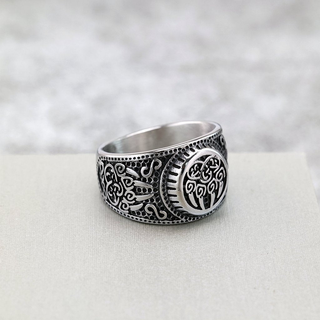 Vintage Nordic Solid Stainless Steel Celtic Rune Bear Claw Ring for Men