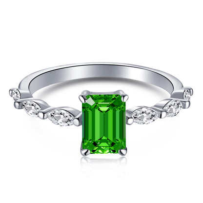 Women's Square Emerald Zirconia Center Stone Row Stone Wedding Ring, S925 with White Gold Plating