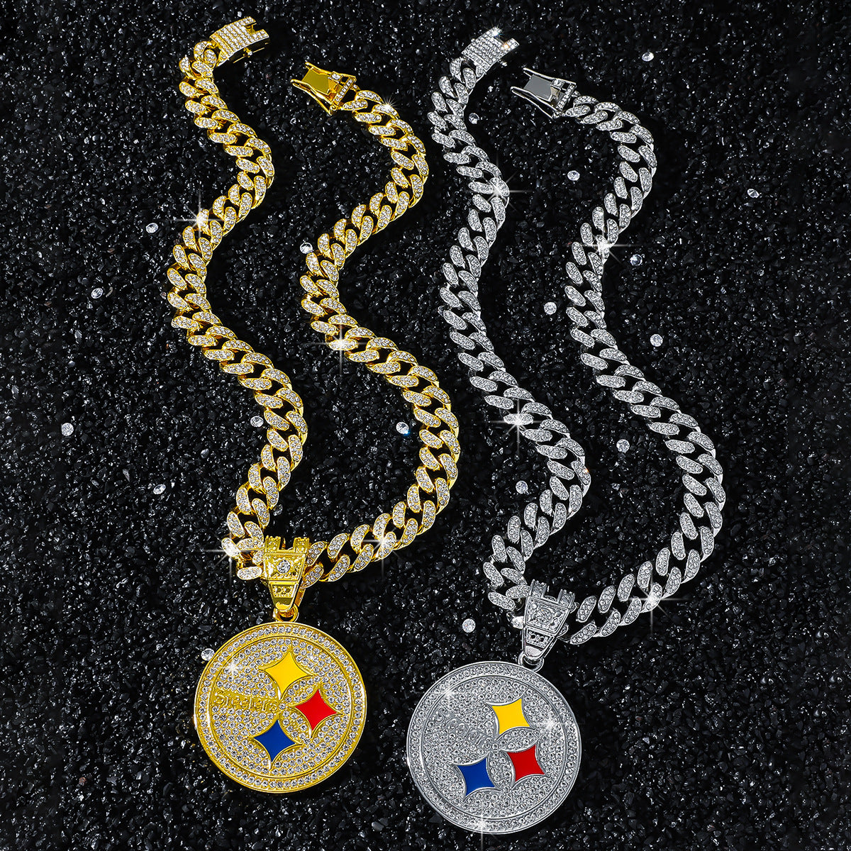 Hip-Hop Disc Logo Cuban Chain Pendant Necklace