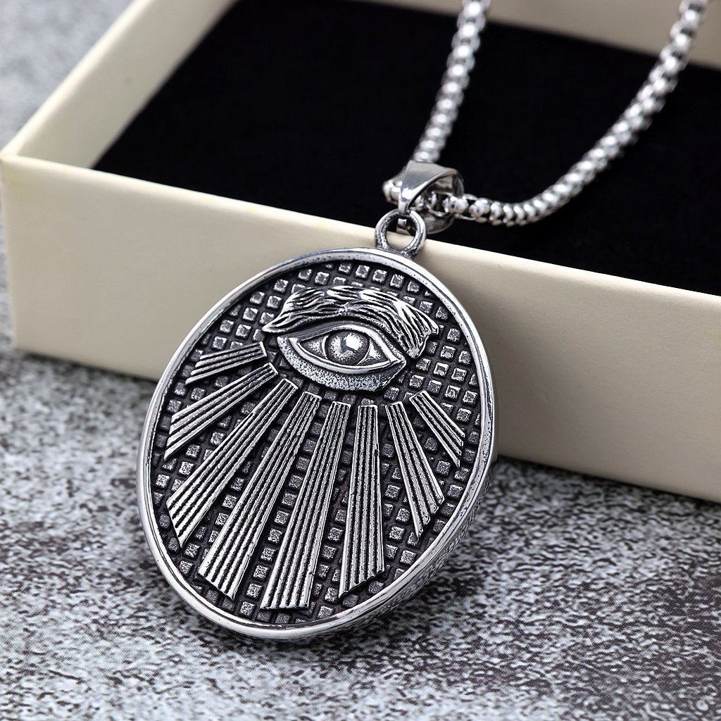 Mens Steel Double Sided Pendant Necklace