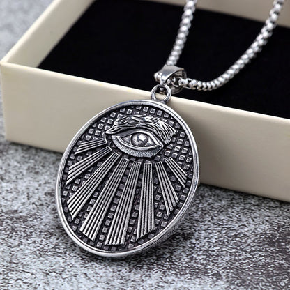 Mens Steel Double Sided Pendant Necklace
