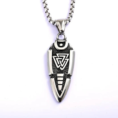 Vintage Stainless Steel Men's Viking Symbol Pendant Necklace