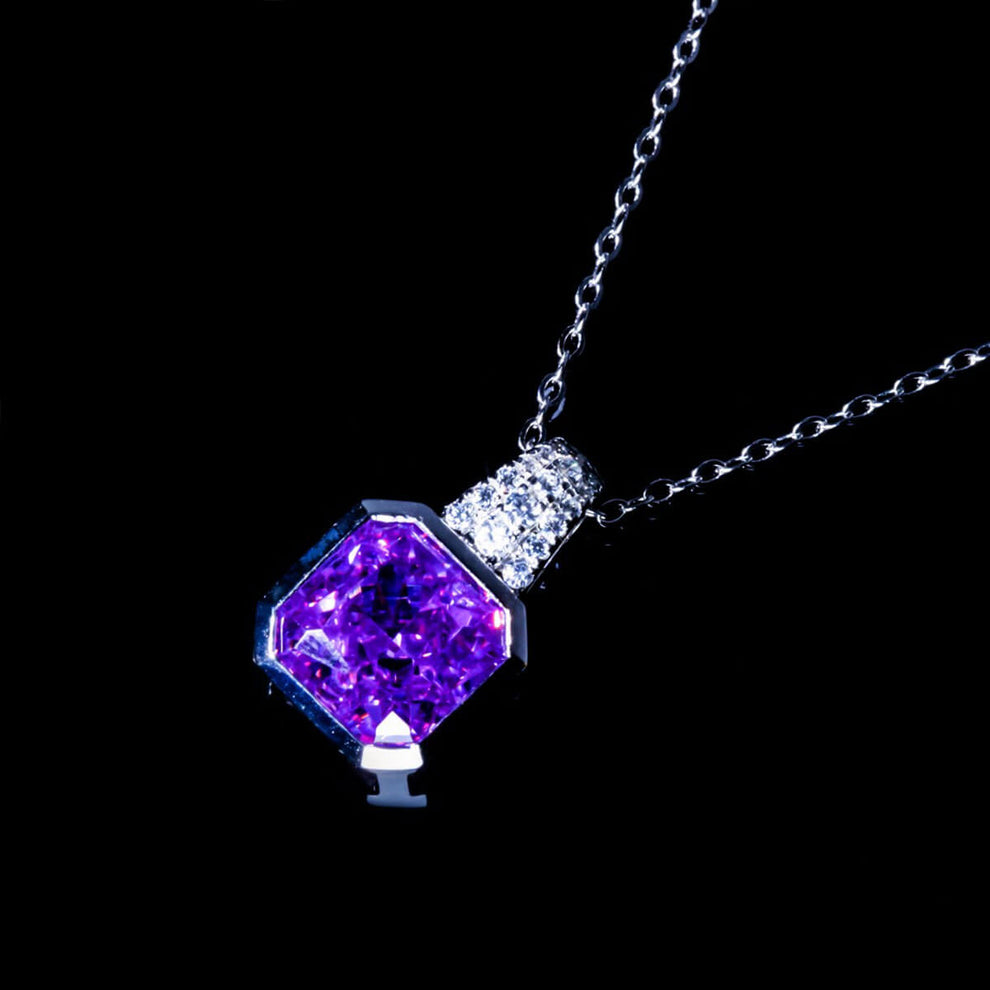 Women's Sterling Silver Bezel Setting Octagon Shape Amethyst Sapphire Pendant