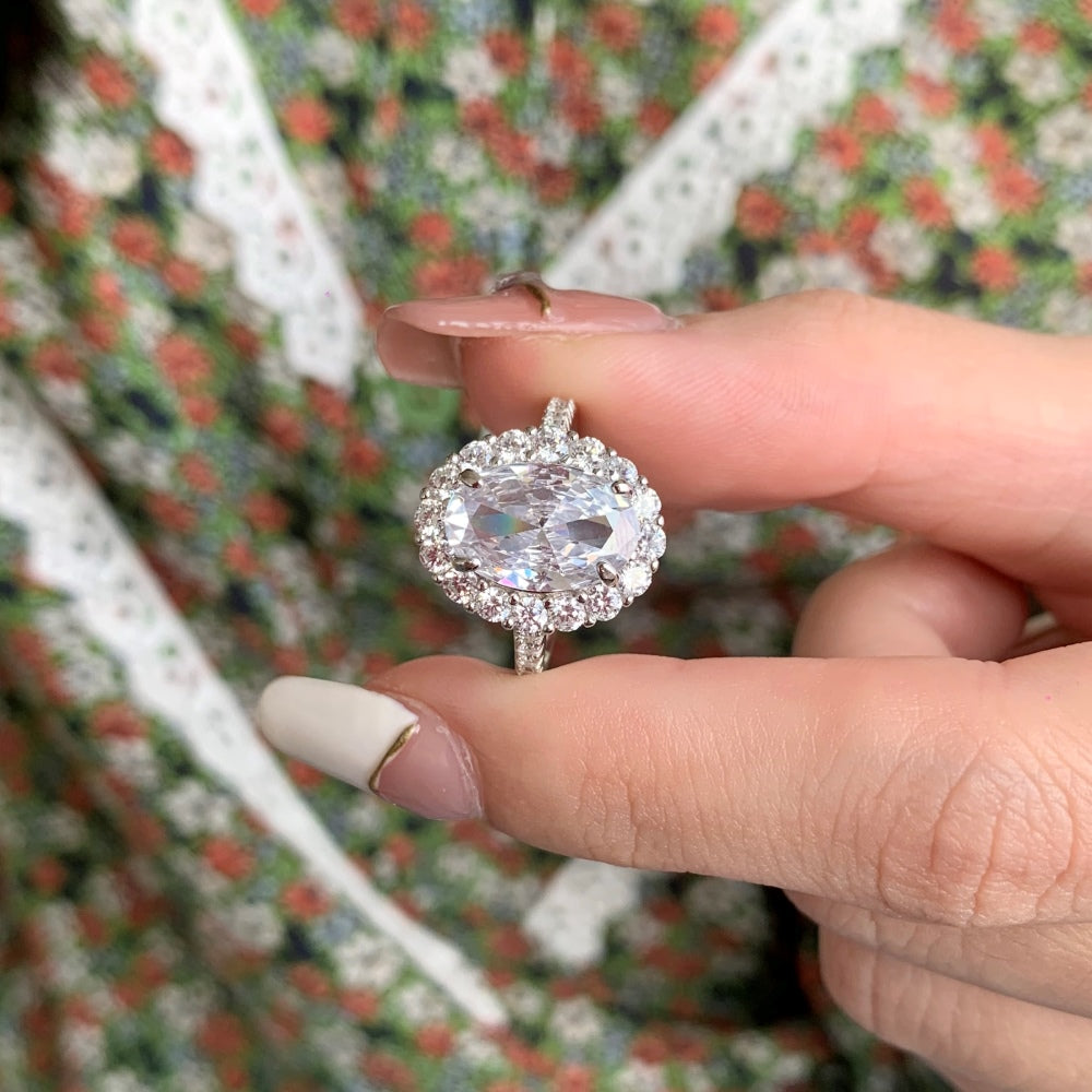 Women's Oval Ice Flower Radiant Cut 3.5 Carat Flower Zirconia Ring, S925 with White Gold Plating