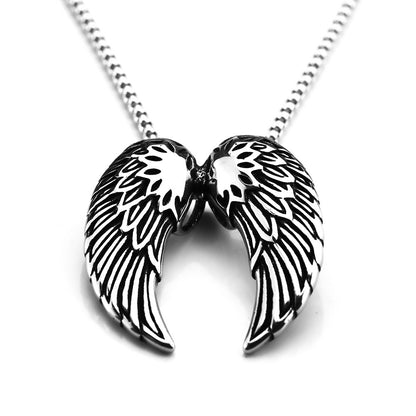 Men's Steel Angel Wings Pendant Necklace