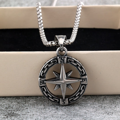 Men's Vintage Stainless Steel Single-Sided Compass Pendant