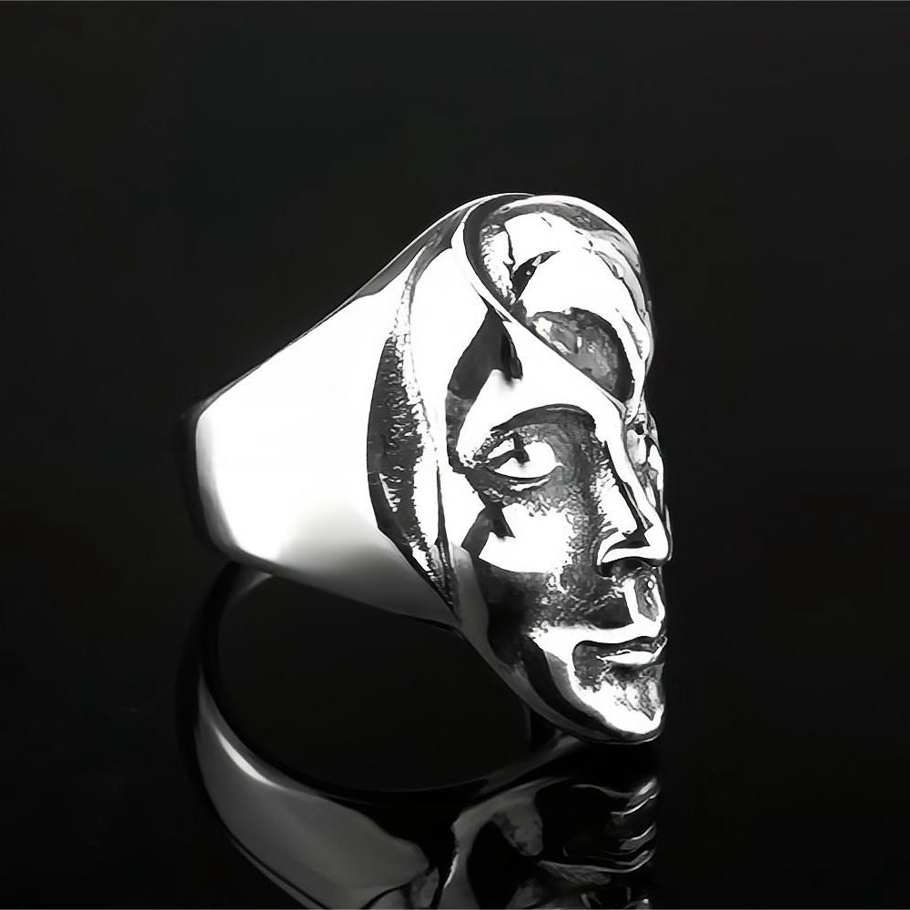 Vintage Solid Stainless Steel 3D Embossed Half Skull Face Punk Band Ring for Men