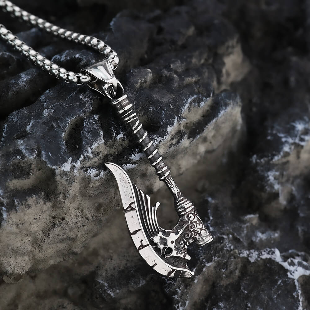 Men's Steel Skull Axe Pendant Necklace