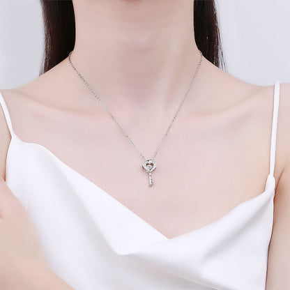 Women's White Gold Heart Key Shape Full Stones Beating Heart Pendant