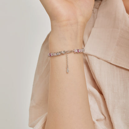 Women's High‑End Tennis Bracelet, Multicolor Marquise Zirconia With Round Zirconia Row Inlay, S925 with White Gold Plating