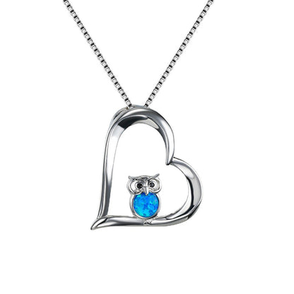 Love hollow Opal owl pendant necklace