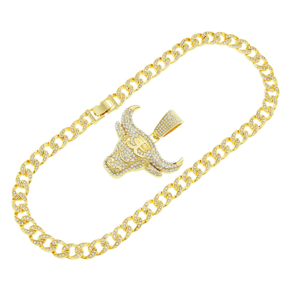 Hip-Hop Bull Head Shaped Cuban Chain Pendant Necklace