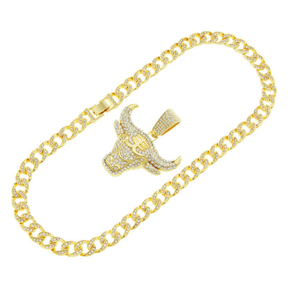 Hip-Hop Bull Head Shaped Cuban Chain Pendant Necklace