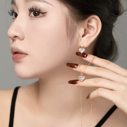 Women's Dangle Earrings, Clear Heart‑Shape Zirconia with Round Zirconia Accent, S925 with 18K Gold Plating
