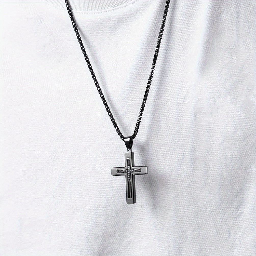 Men's Three-Layer Combined Zircon Stone Cross Pendant Necklace