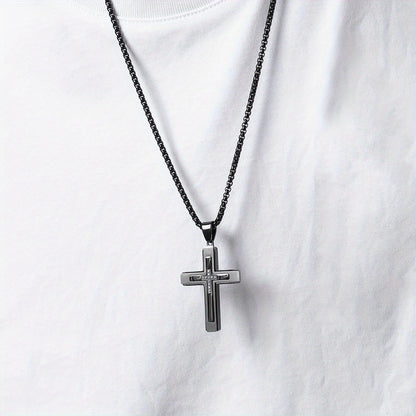 Men's Three-Layer Combined Zircon Stone Cross Pendant Necklace