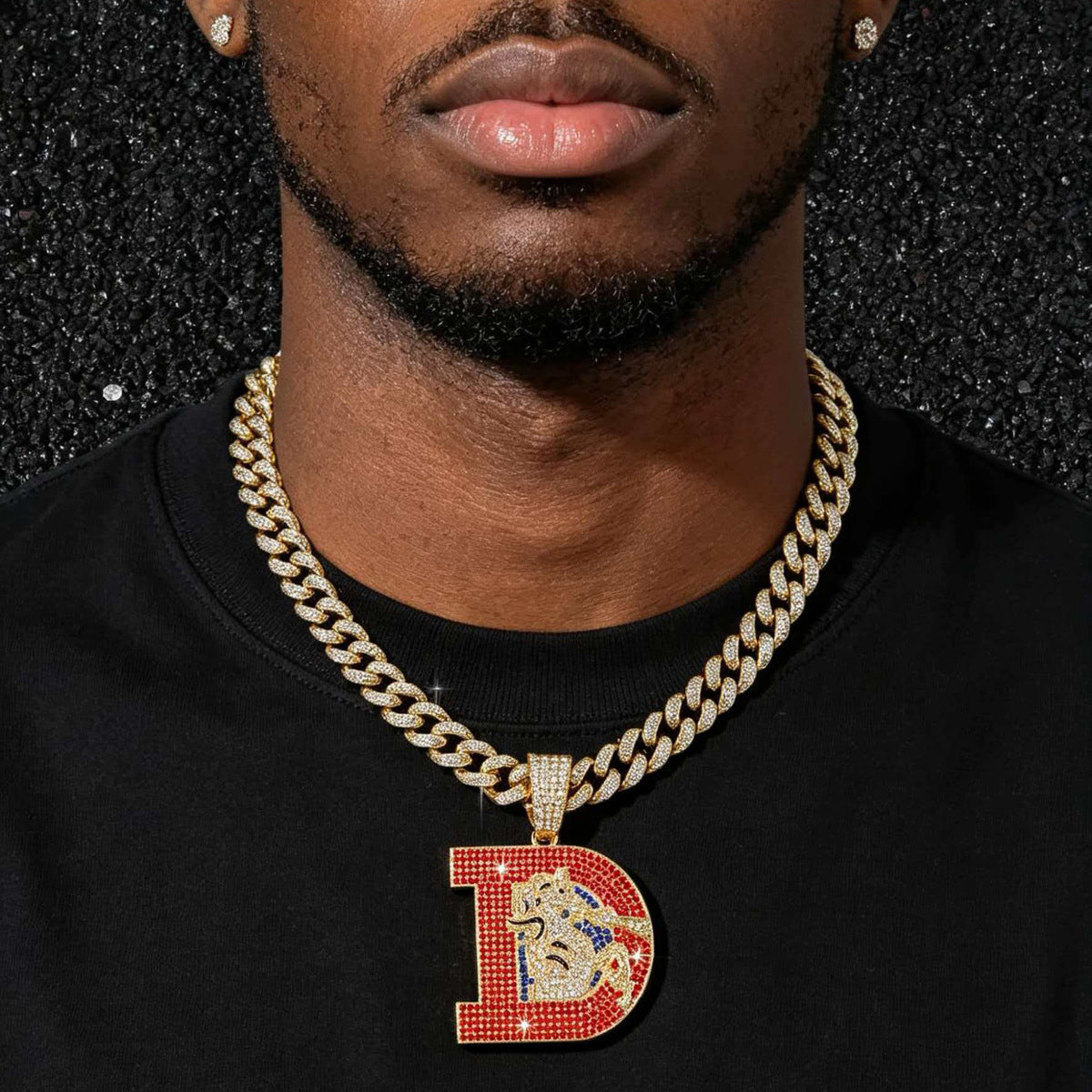 Hip-Hop Letter D Broncos Logo Cuban Chain Pendant Necklace