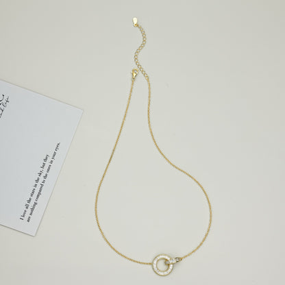 Women's Interlocking Rings Pendant Necklace, Baguette Zirconia Paved Inlay, S925 with 18K Gold Plating