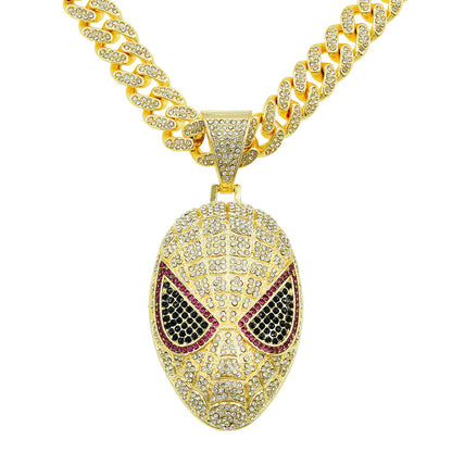 Hip-Hop 3D Color Zircon Mask Cuban Chain Pendant Necklace